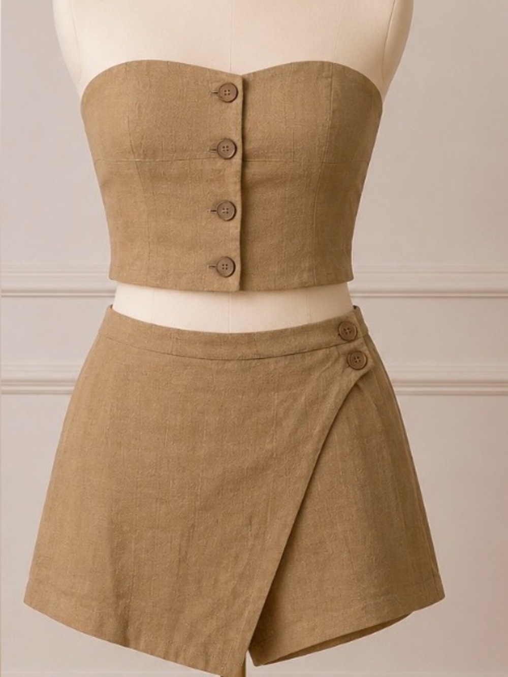 Zara Tan Button-Front Wrap Mini Skirt